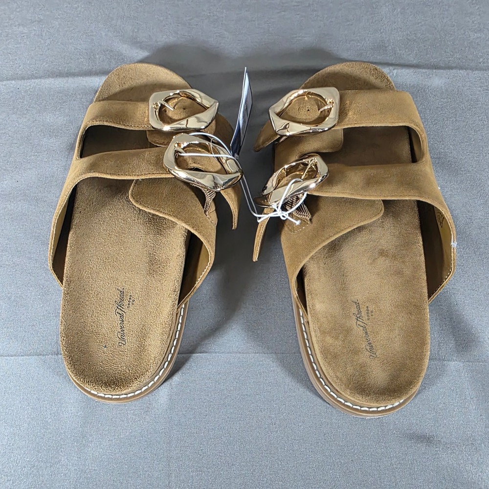 Universal Thread Ashton Brown Faux Suede Double Buckle Slide Sandals 11W New - Picture 3 of 6